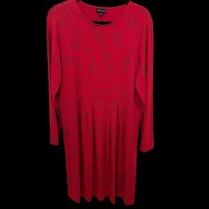 J. Jill Wearever Red Long Sleeve Jersey Knit Pleated Pintuck Pullover Dress Sz